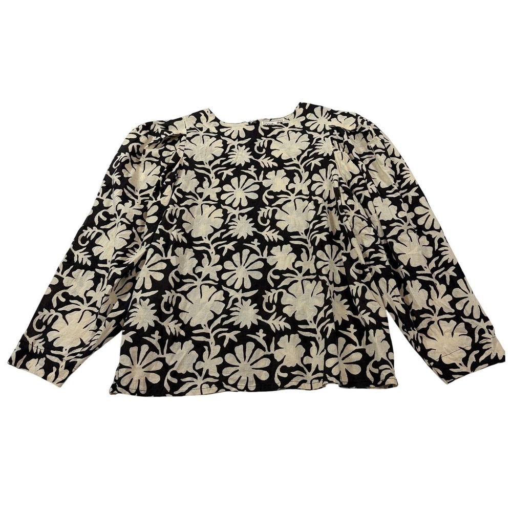 Mille Resort & Travel Hand Block Printed 100% Cotton Puff Sleeve Floral Top XS